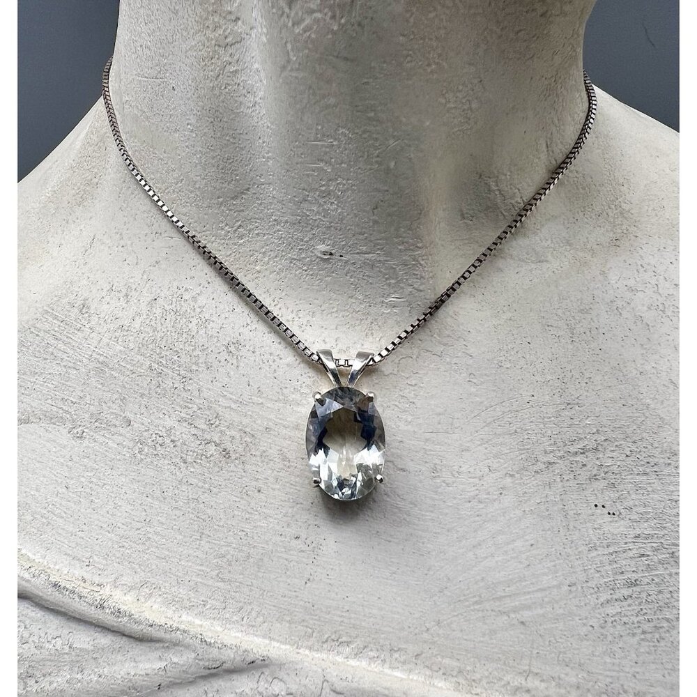 Sterling Silver Large Oval PRASIOLITE (green amethyst) Pendant Necklace